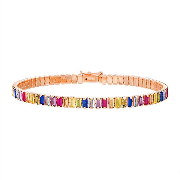 18k Rose Gold Over Silver Multicolored Cubic Zirconia Bracelet