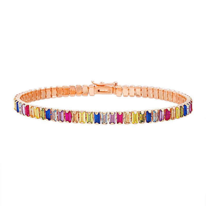 18k Rose Gold Over Silver Multicolored Cubic Zirconia Bracelet, Womens, S