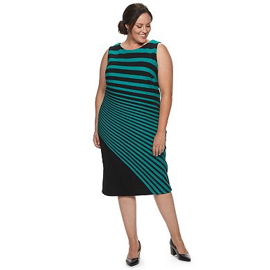 Plus Size Maya Brooke Jacket & Asymmetrical Stripe Dress Set