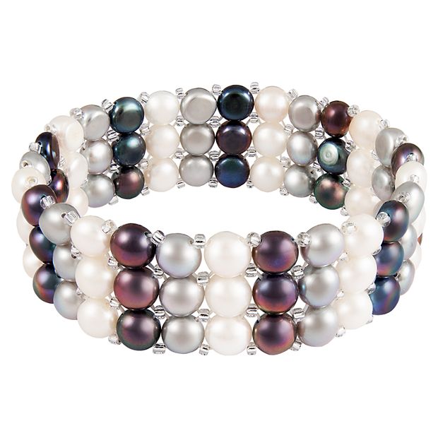 Sterling Silver Triple Row Dyed Freshwater Cultured Pearl Bracelet