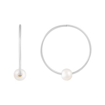 Womens Splendid Pearls 25mm 14k Gold Freshwater Pearl Hoops