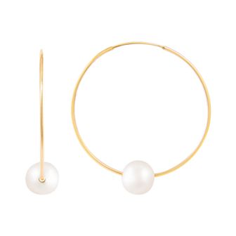 Womens Splendid Pearls 25mm 14k Gold Freshwater Pearl Hoops