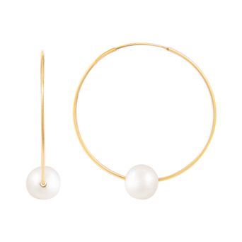 Womens Splendid Pearls 25mm 14k Gold Freshwater Pearl Hoops