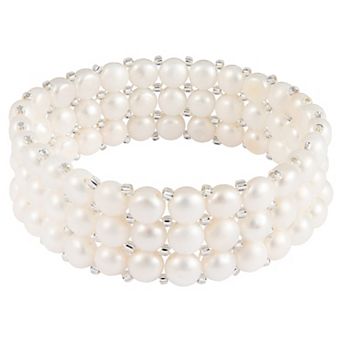 Splendid Pearls Freshwater Pearl Triple Row Stretch Bracelet