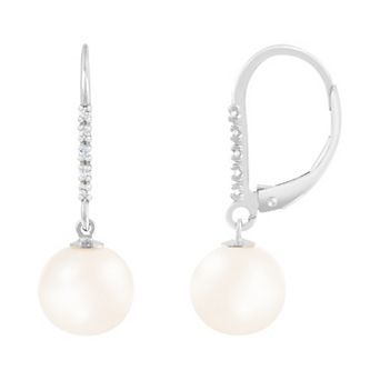 Splendid Pearls 14k White Gold Diamond Accent Freshwater Pearl Leverback Earrings