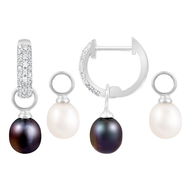 Day & Night Interchangeable Freshwater Pearl Drop Earrings, Womens