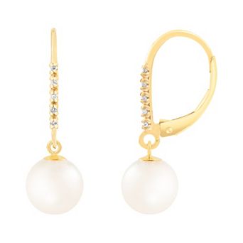 Splendid Pearls 14k Gold Diamond Accent Freshwater Pearl Leverback Earrings