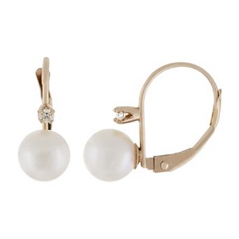 Splendid Pearls 14k Rose Gold Diamond Accent & Freshwater Pearl Leverback Earrings