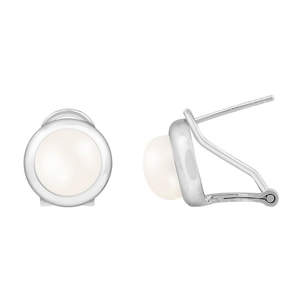 Freshwater Pearl Sterling Silver Omega Clip Stud Earrings