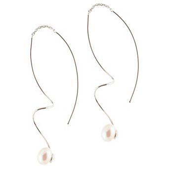 Splendid Pearls Sterling Silver Freshwater Pearl Corkscrew Fishhook Earrings