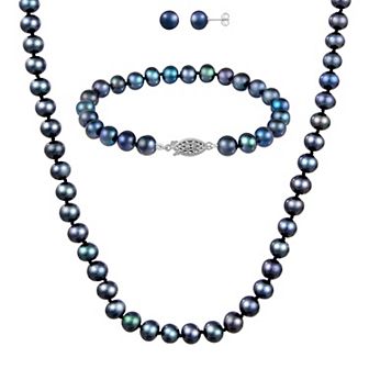 Splendid Pearls Black Freshwater Pearl 3 pc Set