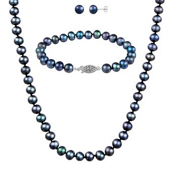 Splendid Pearls Black Freshwater Pearl 3 pc Set
