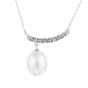 Splendid Pearls Sterling Silver Freshwater Pearl Cubic Zirconia Pendant Necklace
