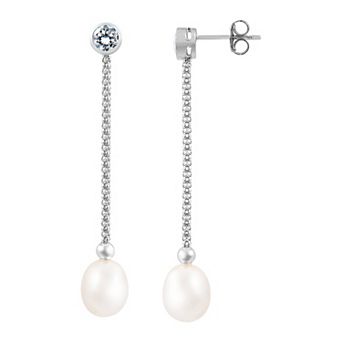 Splendid Pearls Sterling Silver Freshwater Cultured Pearl Drop Earrings