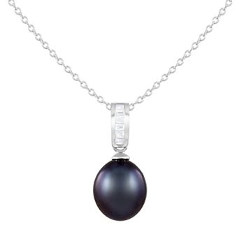 Splendid Pearls Dyed Black Freshwater Cultured Pearl Pendant Necklace