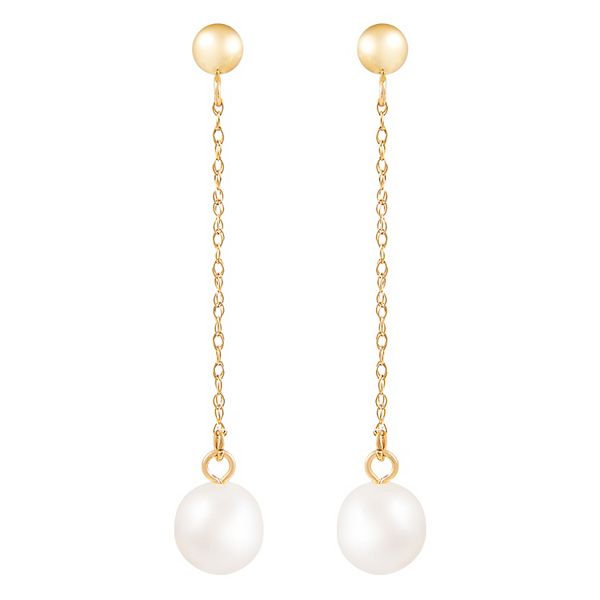 14k Gold Freshwater Cultured Pearl Drop Earrings