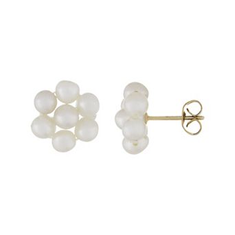 Splendid Pearls 14k Gold Freshwater Cultured Pearl Flower Stud Earrings