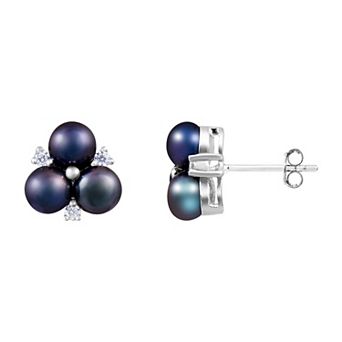 Splendid Pearls Sterling Silver Dyed Black Freshwater Cultured Pearl Stud Earrings