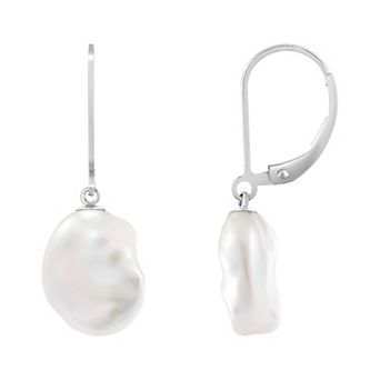 Splendid Pearls Sterling Silver Keshi Freshwater Cultured Pearl Leverback Earrings