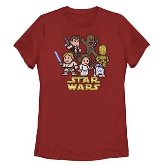Juniors' Star Wars Group Shot & Logo Pixel Art Tee