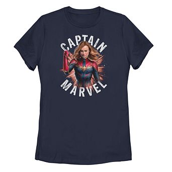 Juniors' Marvel Captain Marvel Portrait Logo Tee