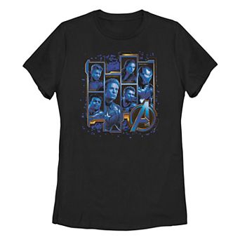 Juniors' Marvel Avengers Blue Hue Portrait Panels Tee