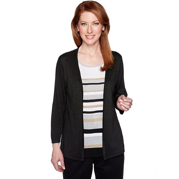 Women's Alfred Dunner Striped Lurex Mock-Layer Sweater