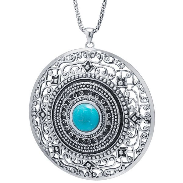 Turquoise Short Pendant Handmade by Delia Langan Jewelry Sterling Silver