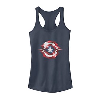 Juniors' Marvel Captain America Glitch Shield Tank Top