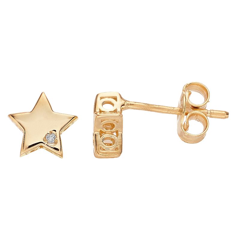14k Gold 1/10 Carat T.W. Diamond Star Stud Earrings, Womens, White