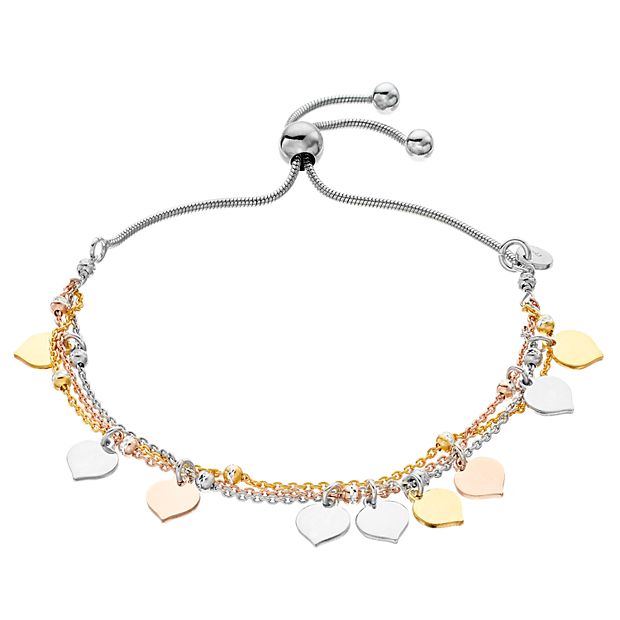 Tri-Tone Sterling Silver Love Heart Charm Bracelet, Color: Sterling Silver  - JCPenney