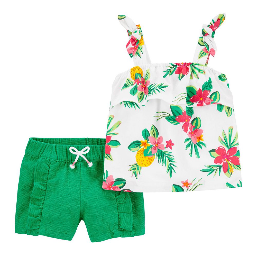 Carter's Baby Girl 2-Piece Floral Top & Short Set - Green