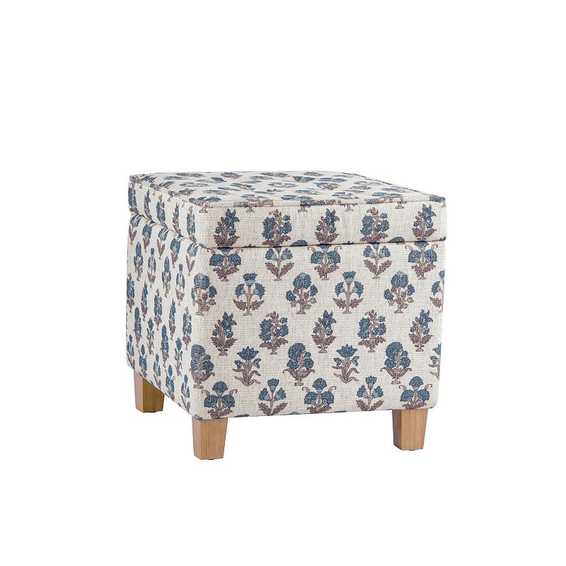 HomePop Square Tufted Storage Ottoman, Blue Floral