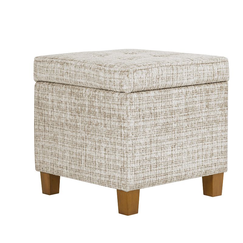 HomePop Square Tufted Storage Ottoman, Ivory