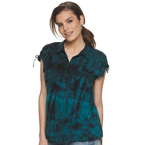 Women's Rock & Republic® Ruched Sleeve Button Down Top