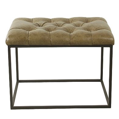 HomePop Small Faux Leather Tufted Ottoman
