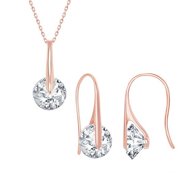 Sterling Silver Movable Cubic Zirconia Pendant Necklace & Drop Earring Set