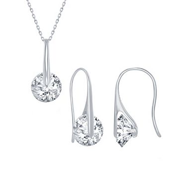 Argento Bella Sterling Silver Movable Cubic Zirconia Pendant Necklace & Drop Earring Set