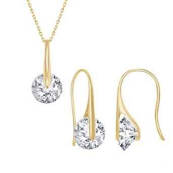Argento Bella Sterling Silver Movable Cubic Zirconia Pendant Necklace & Drop Earring Set