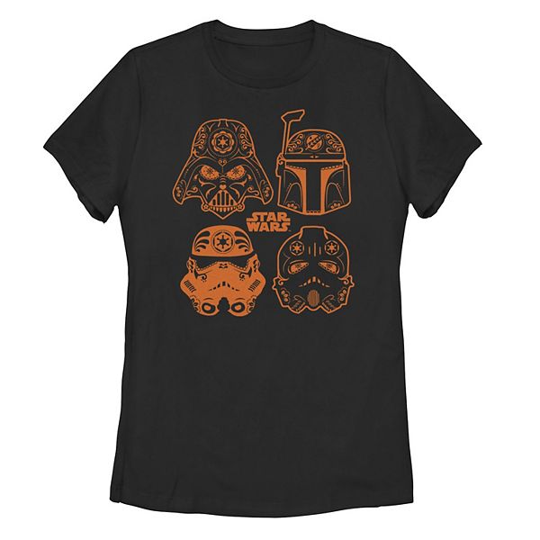 Juniors' Star Wars Orange Hue Sugar Skull Helmet Grid Tee