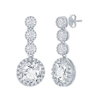 Argento Bella Sterling Silver Cubic Zirconia Round Linear Drop Earrings