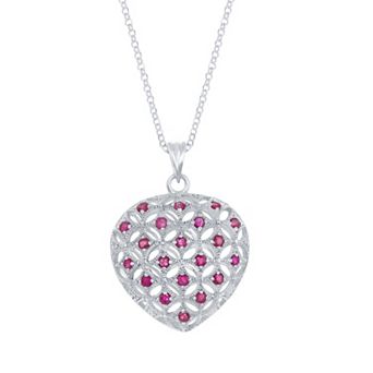 Argento Bella Sterling Silver Gemstone & Filigree Openwork Puffed Heart Pendant Necklace