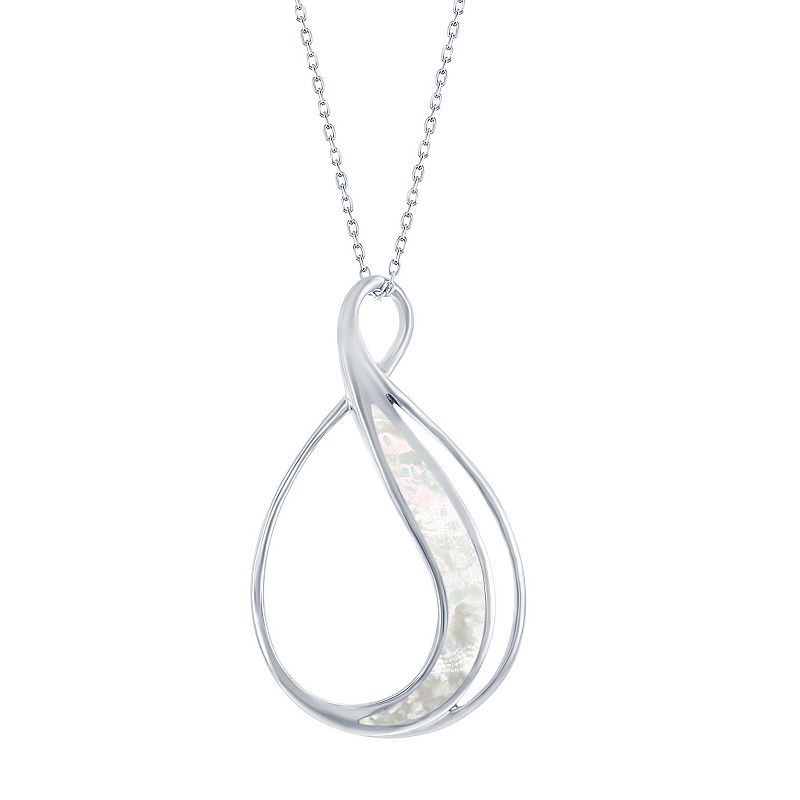 Sterling Silver Stone Inlay Teardrop Necklace, Womens, Size: 18, White