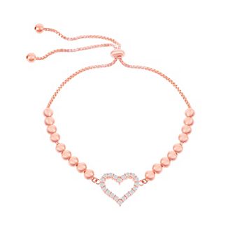 Argento Bella Sterling Silver Cubic Zirconia Heart Beaded Lariat Bracelet