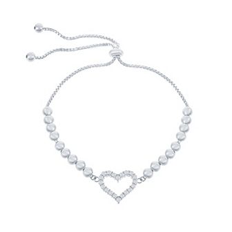 Argento Bella Sterling Silver Cubic Zirconia Heart Beaded Lariat Bracelet