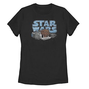 Juniors' Star Wars Kawaii Chewbacca In Flight Portrait Logo Tee