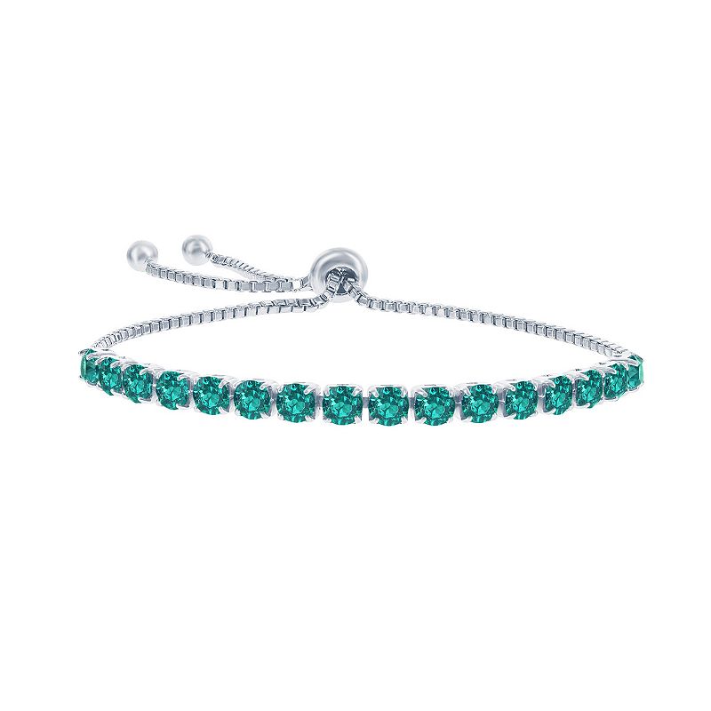 Sterling Silver Emerald Gemstone Bracelet, Womens, Size: 5-9 ADJ, Green