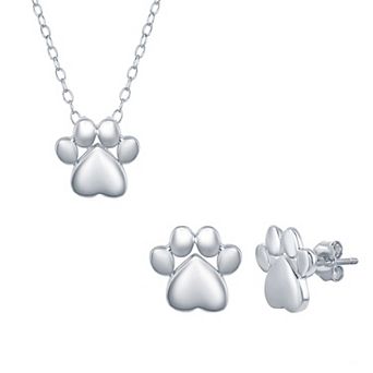 Argento Bella Sterling Silver Paw Print Necklace & Earrings Set
