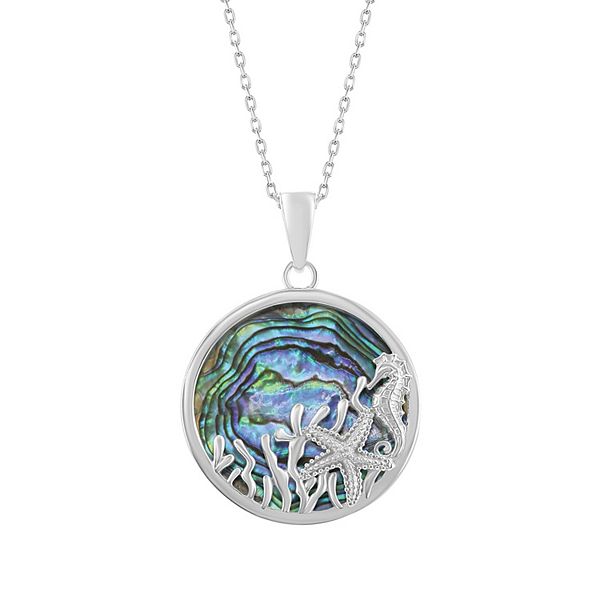 Sterling Silver Abalone Starfish & Seahorse Necklace