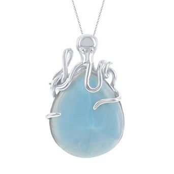 Nautica Rocks Sterling Silver Larimar Octopus Pendant Necklace